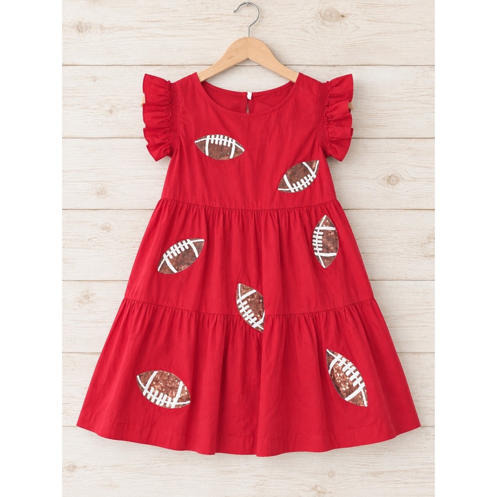 Oddi Red Sequin Football Tiered Midi Dress Ruffle Sleeve Gameday 3XL NWT